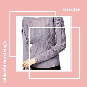 Ribbed drawstring sheer sweater